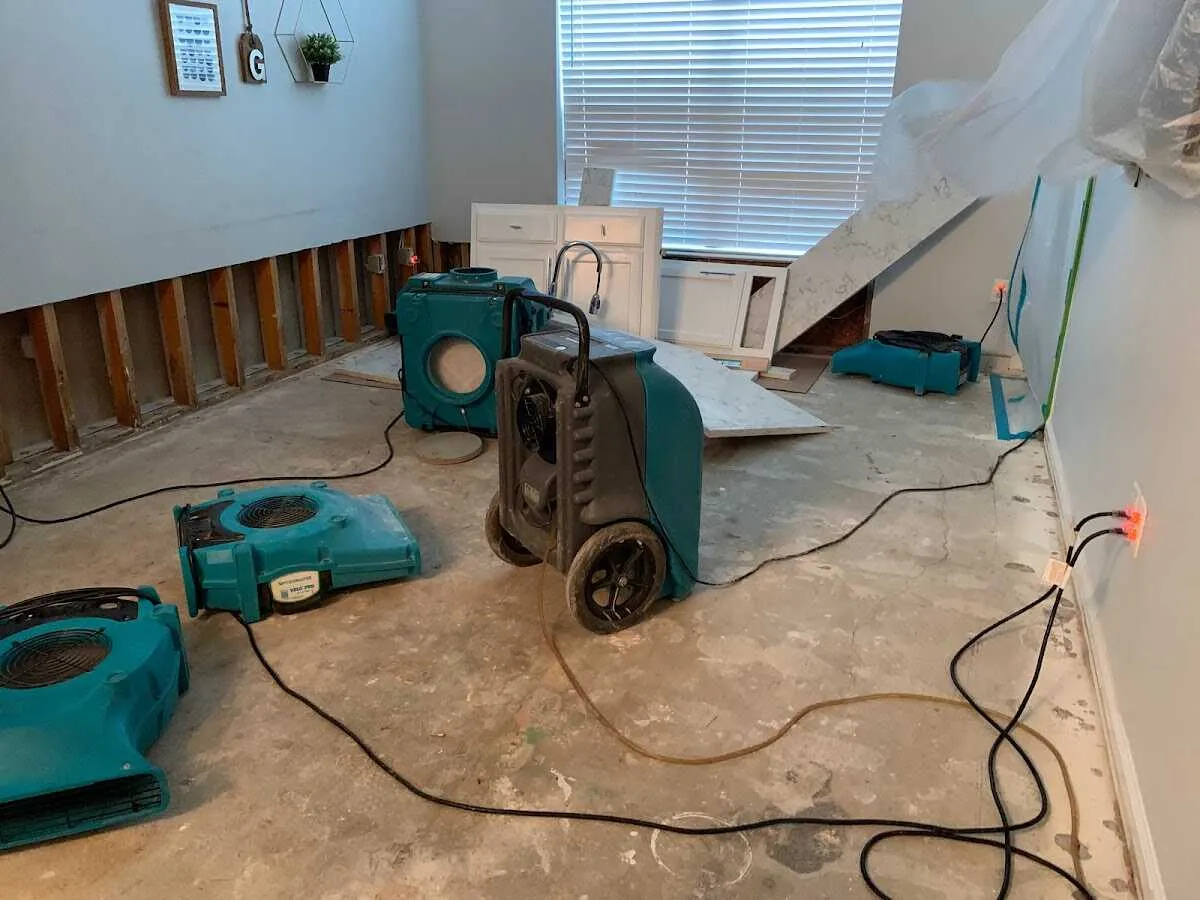 Dehumidifier in flood-cut room for Water Damage Restoration in Brookline